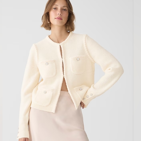 J. Crew Odette sweater lady jacket with jewel buttons Hthr Muslin Size Medium - Picture 1 of 7